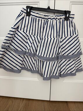 Striped Navy and White Tiered Skater Skirt